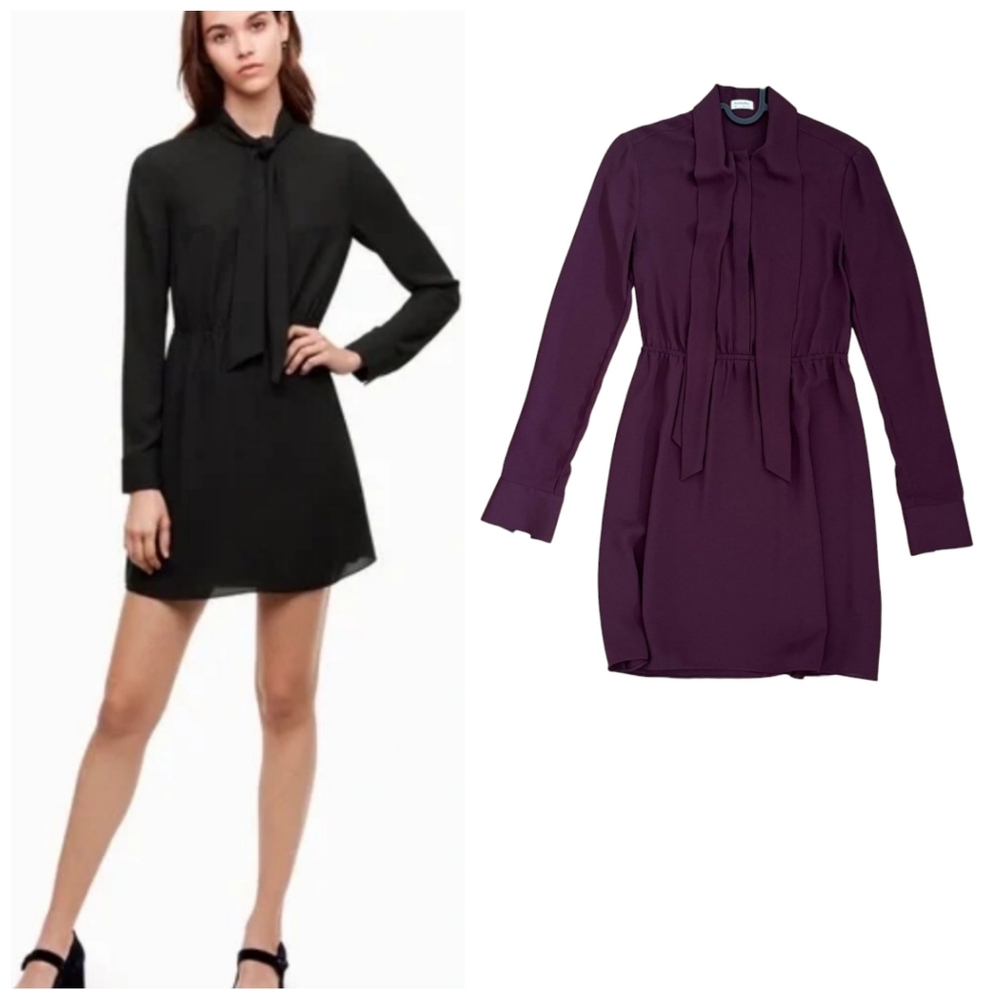 Aritzia Sunday Best Veronica Tie Neck Dress Elastic Waist Burgundy Size XS